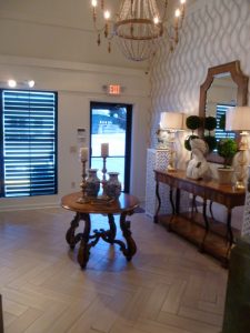 Mallory-Fields Interior Design Showroom Entryway featuring high end home furnishings and accessories