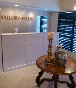 Mallory-Fields Interior Design reception desk inside the showroom